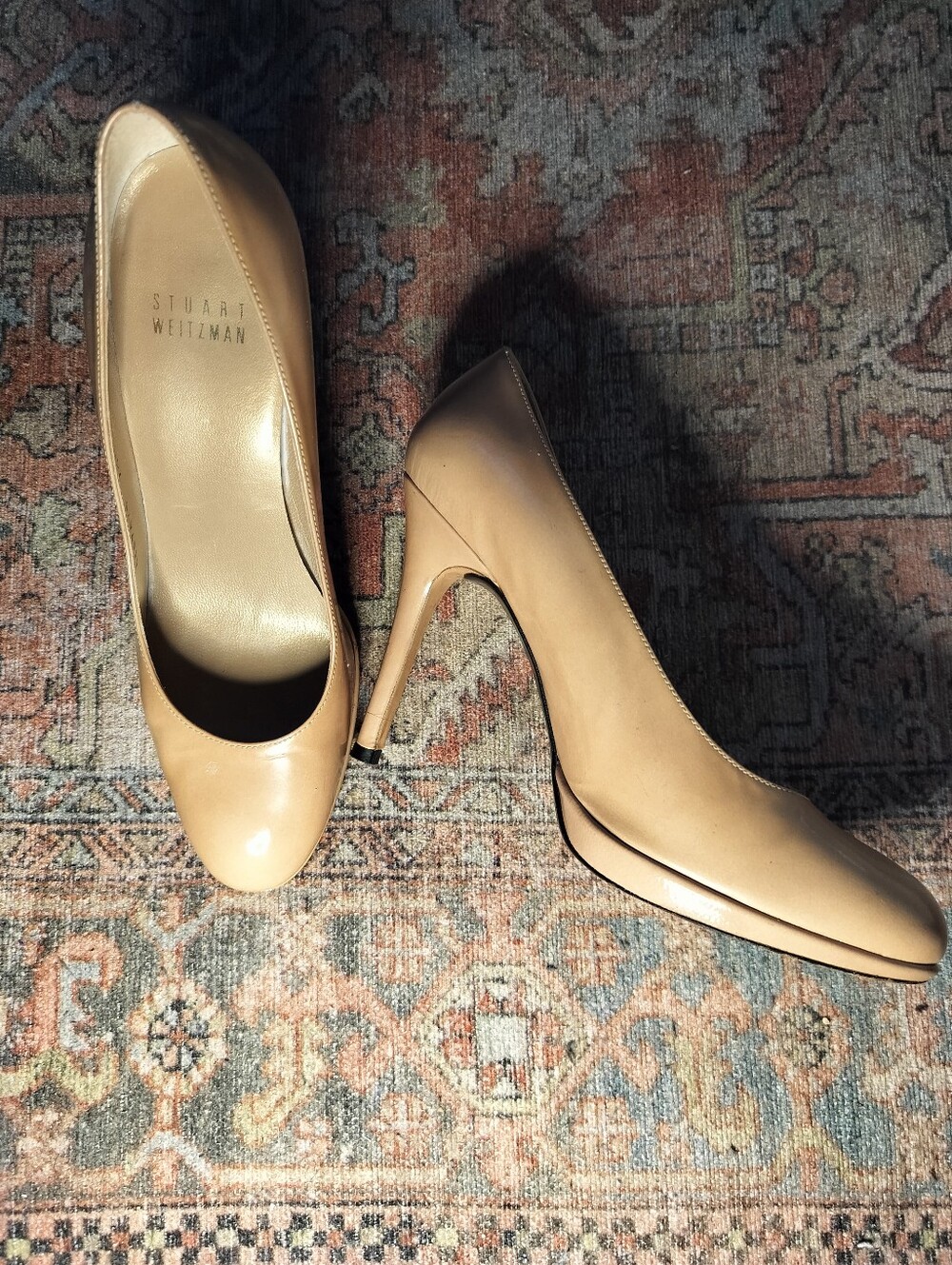 EUC Stuart Weitzman Tan Nude Patent Leather Stiletto Pumps High Heels 7.5